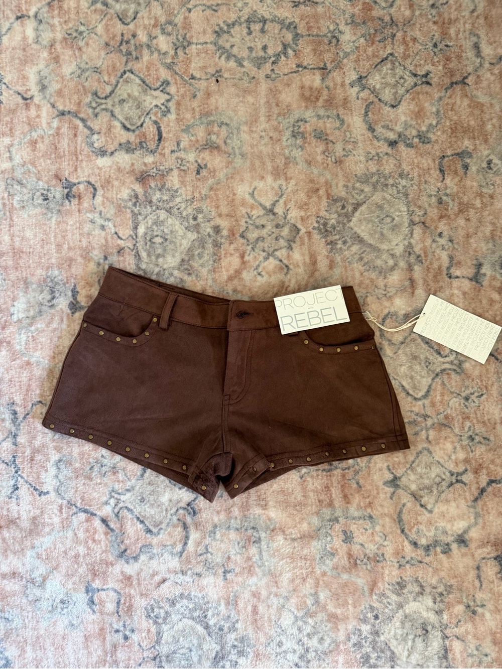 Project Rebel brand new (NWT) brown suede shorts, size small.